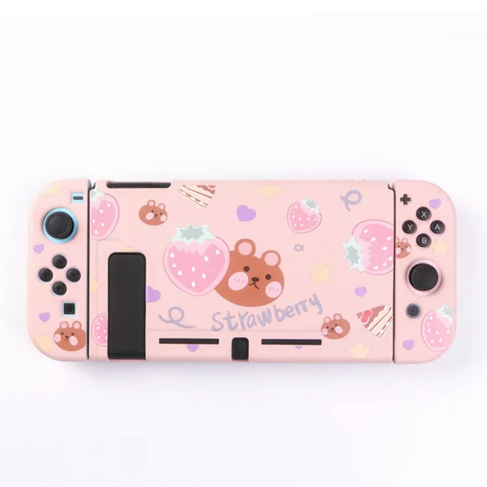 🌸PINK NINTENDO SWITCH CASE CUTE BEAR 🐻 STRAWBERRY 🍓 NEW